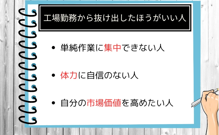 工場勤務から抜け出したほうがいい人3選